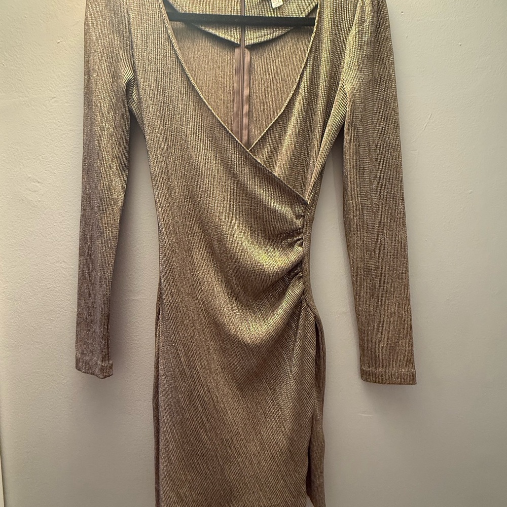 Amuse Society Metallic Gold Long Sleeve Dress